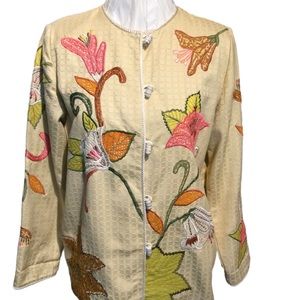 Indigo Moon vintage  jacket blazer floral embroidered window pane desi…